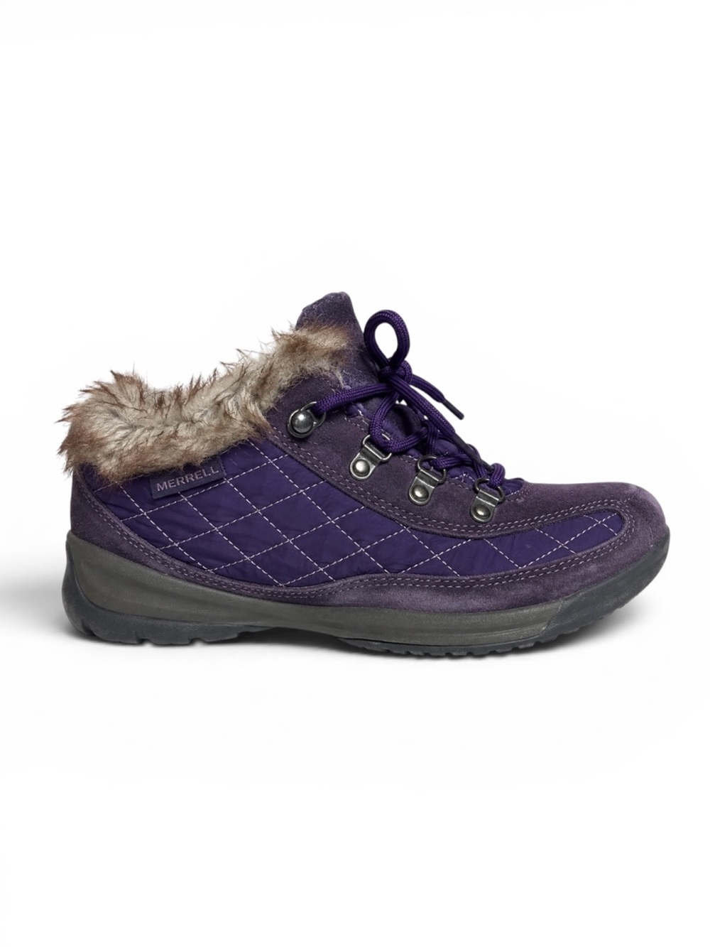 Lands End Powder Belle Winter Booties Purple Faux Fur Size 7